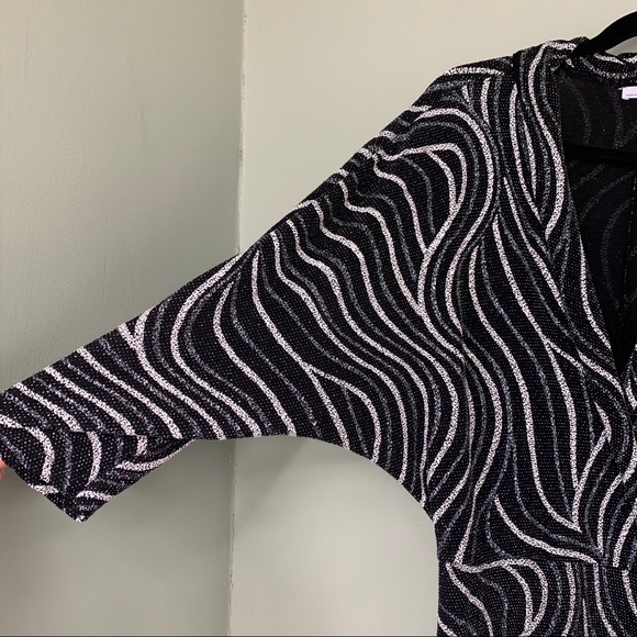 ZARA Glitter V-Neck Mini Wrap Dress Black & White - Picture 5 of 12